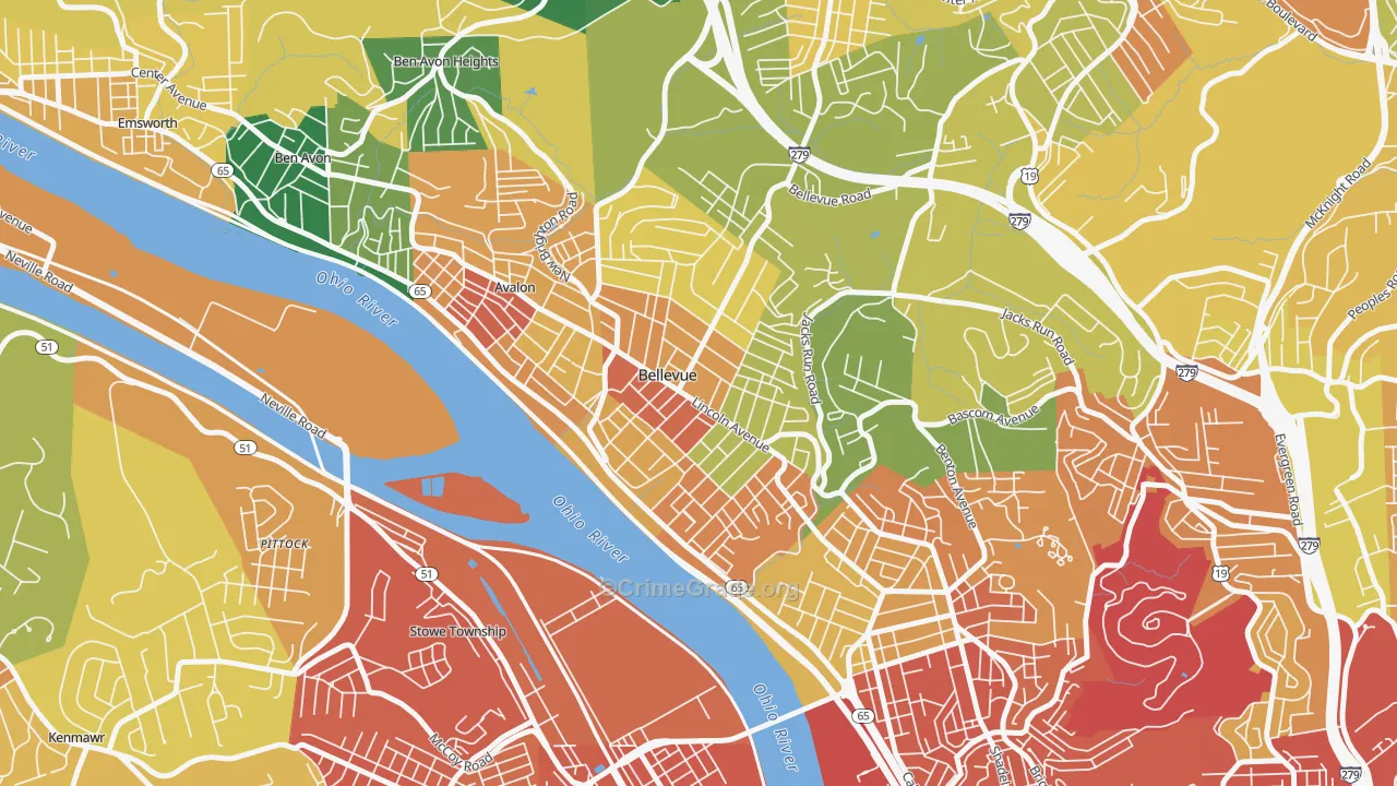 Bellevue, PA Map of Assault Rates