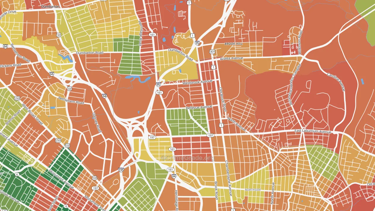 Bellevue, Richmond, VA Map of Assault Rates