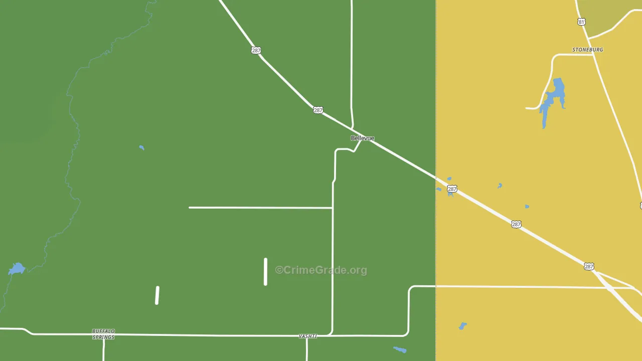 Bellevue, TX Map of Assault Rates