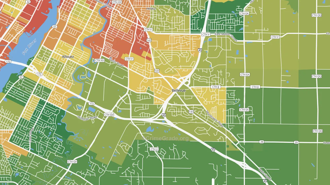 Bellevue, WI Map of Assault Rates