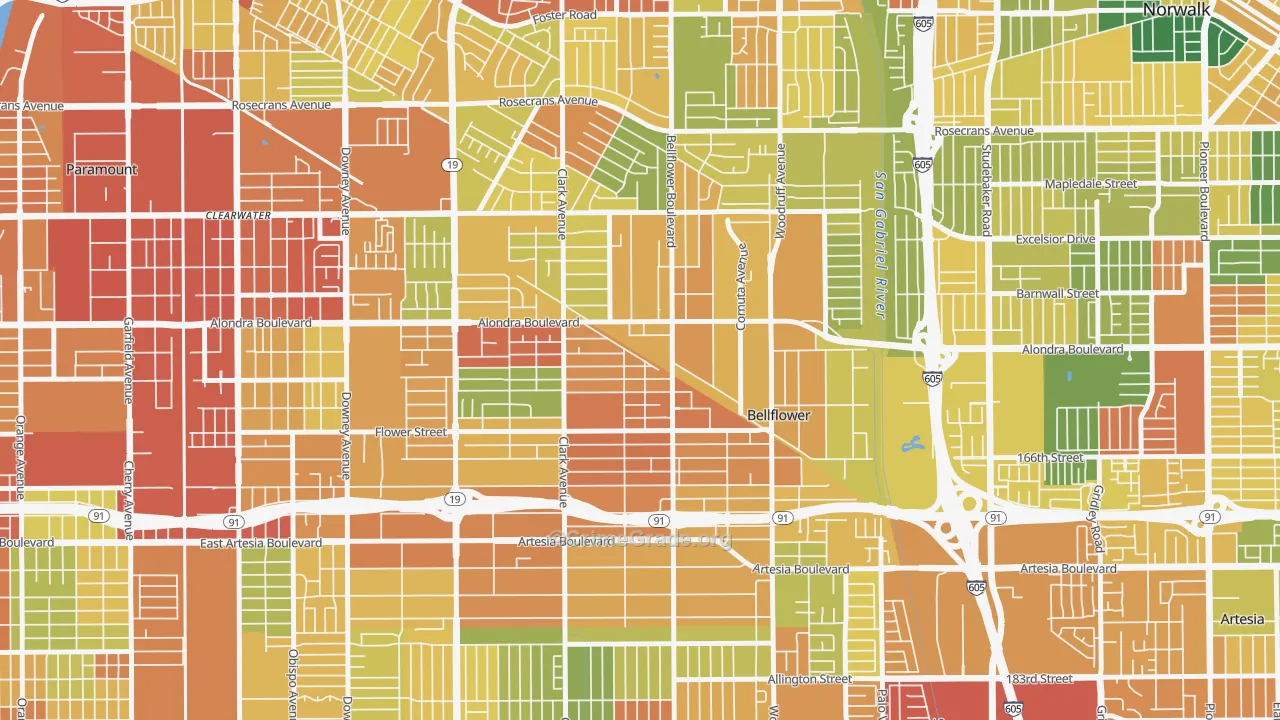 Bellflower, CA Map of Assault Rates