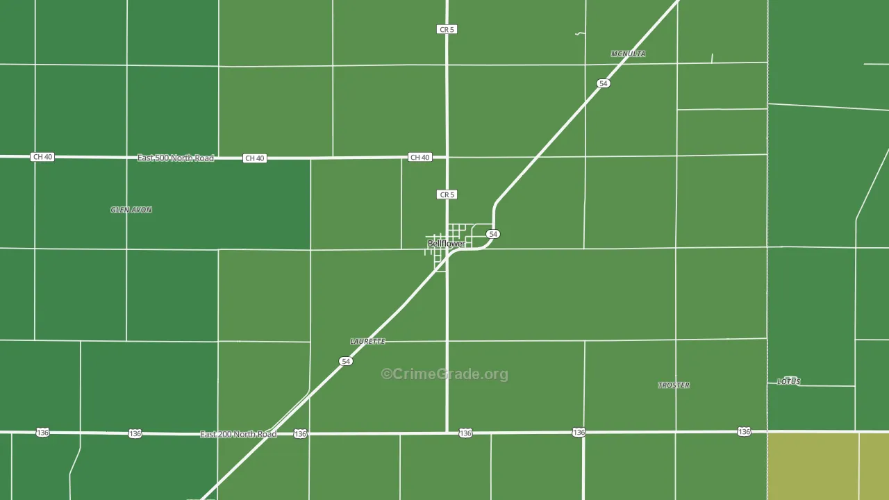 Bellflower, IL Map of Assault Rates