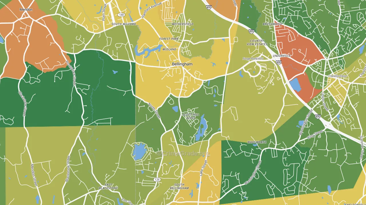 Bellingham, MA Map of Assault Rates