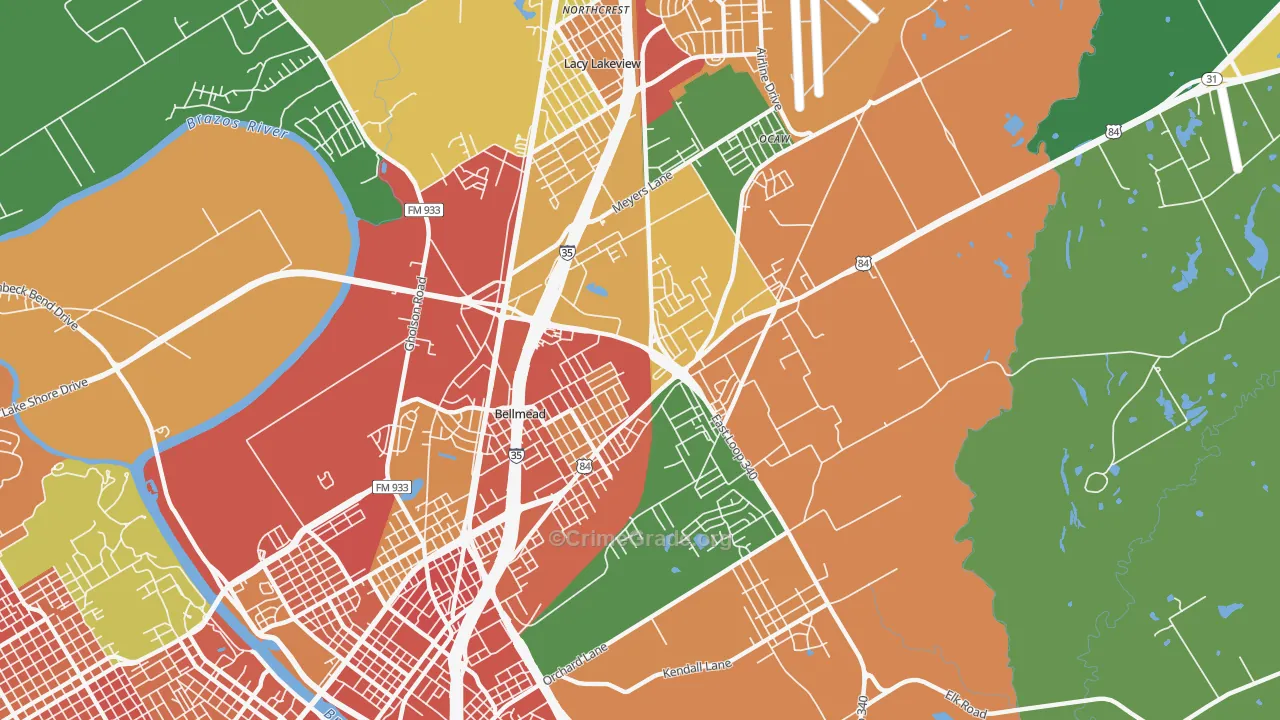 Bellmead, TX Map of Assault Rates