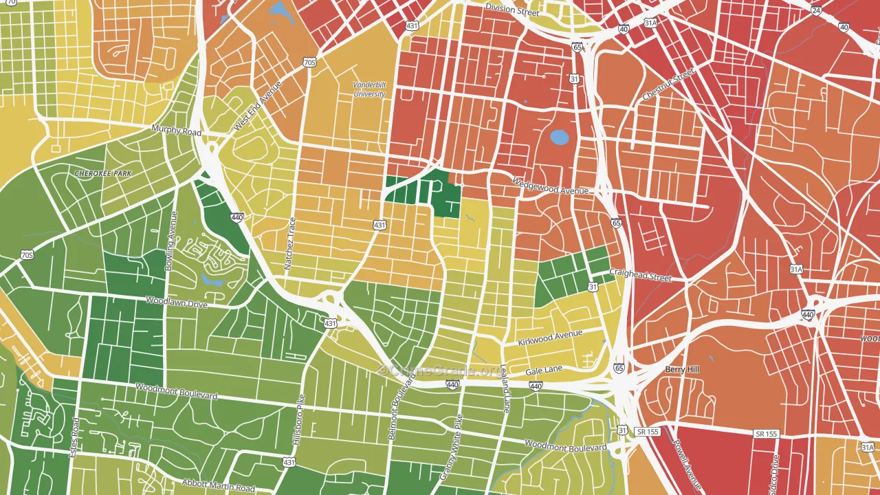 Bellmont Hillsboro, Nashville, TN Map of Assault Rates