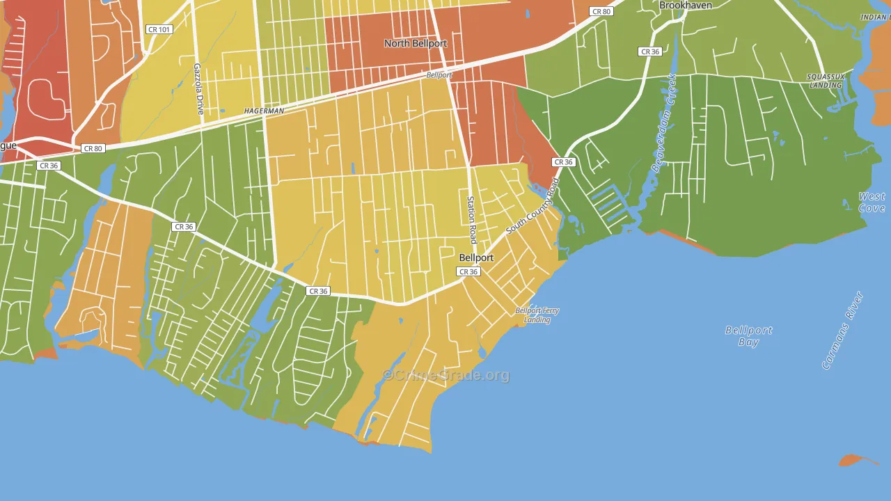 Bellport, NY Map of Assault Rates