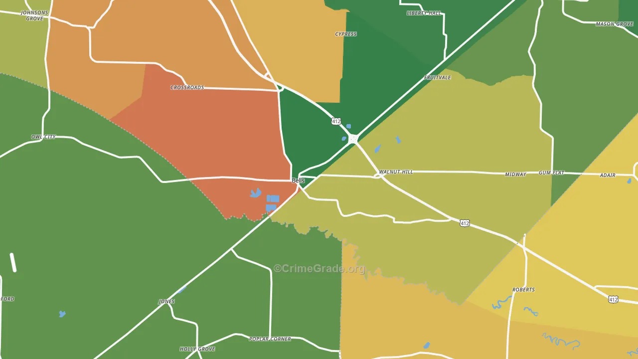 Bells, TN Map of Assault Rates