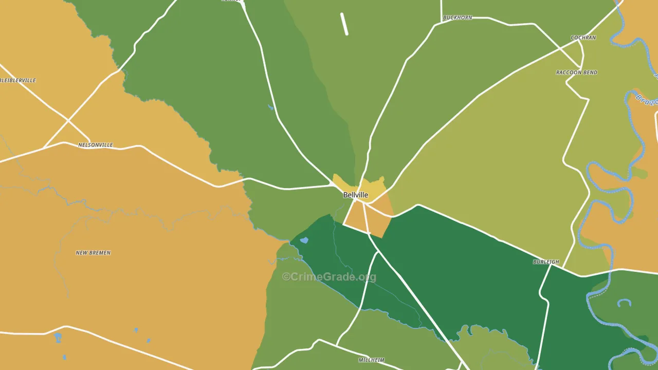 Bellville, TX Map of Assault Rates