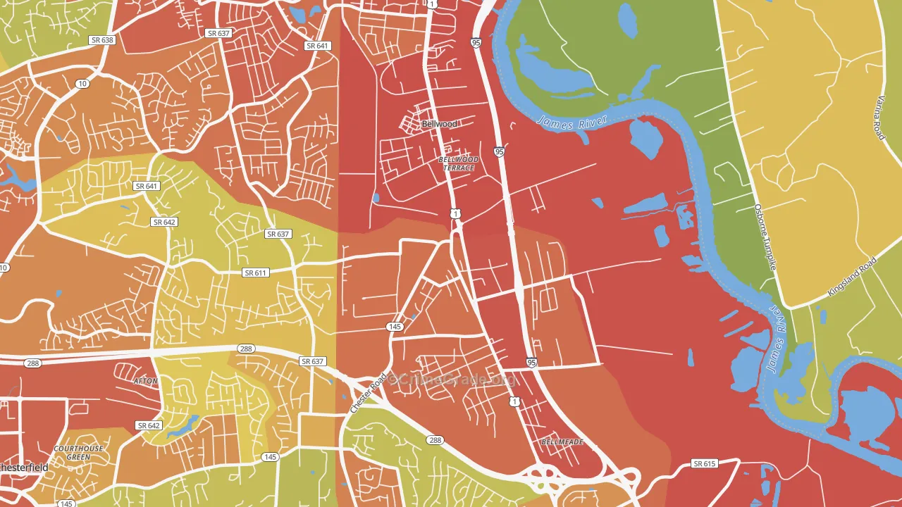 Bellwood, VA Map of Assault Rates