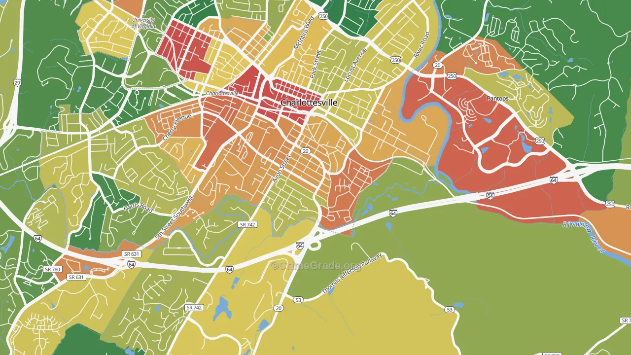 Belmont-Charlottesville, Charlottesville, VA Map of Assault Rates