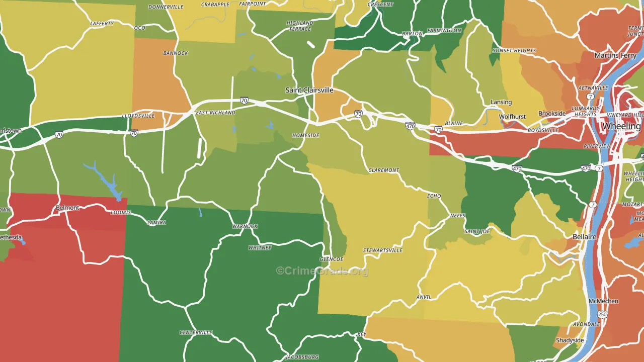 Belmont County, OH Map of Assault Rates