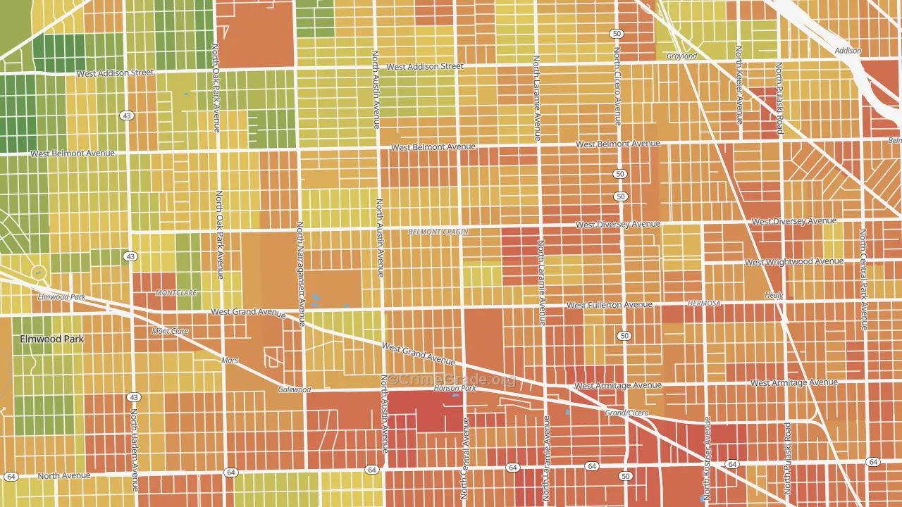 Belmont Cragin, Chicago, IL Map of Assault Rates