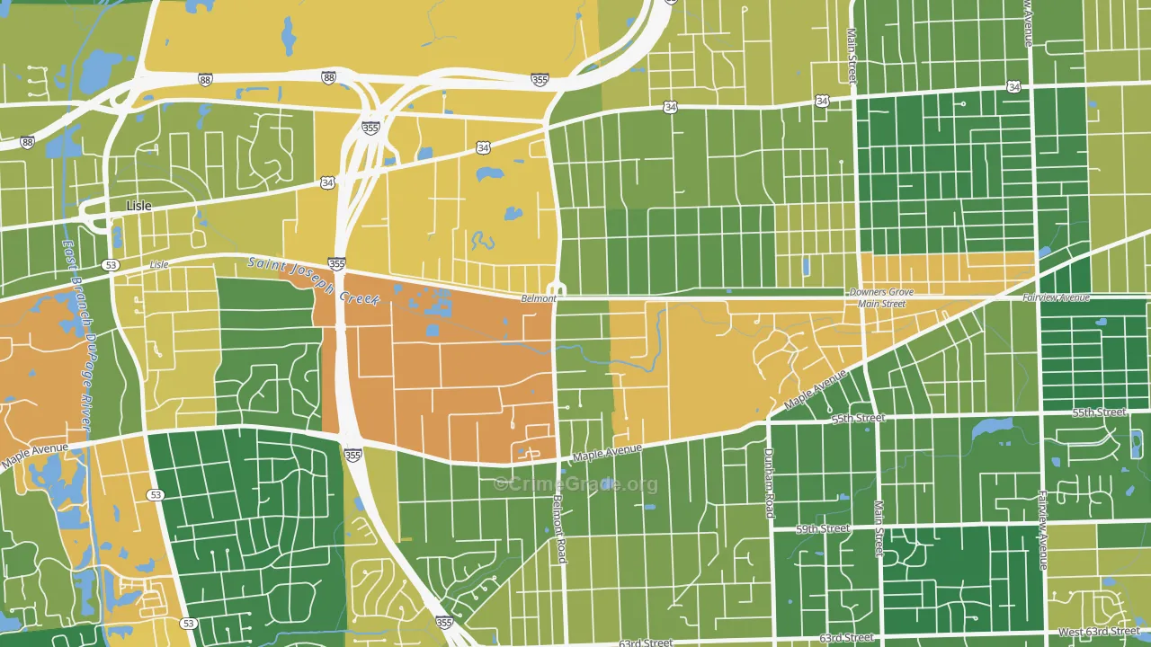 Belmont, Downers Grove, IL Map of Assault Rates