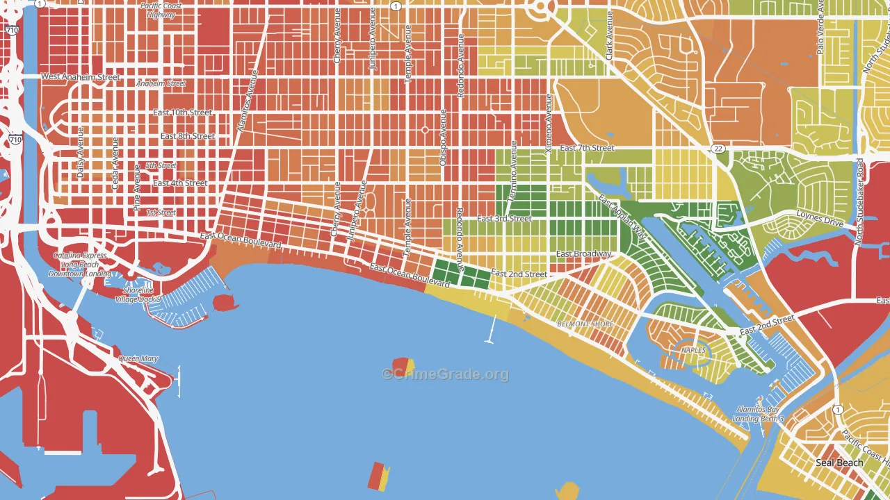 Belmont Heights, Long Beach, CA Map of Assault Rates