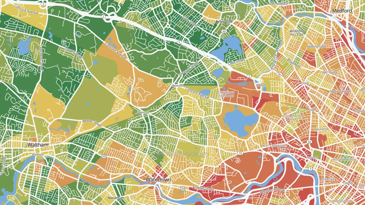 Belmont, MA Map of Assault Rates