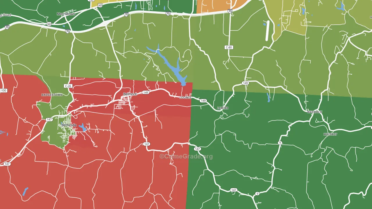 Belmont, OH Map of Assault Rates