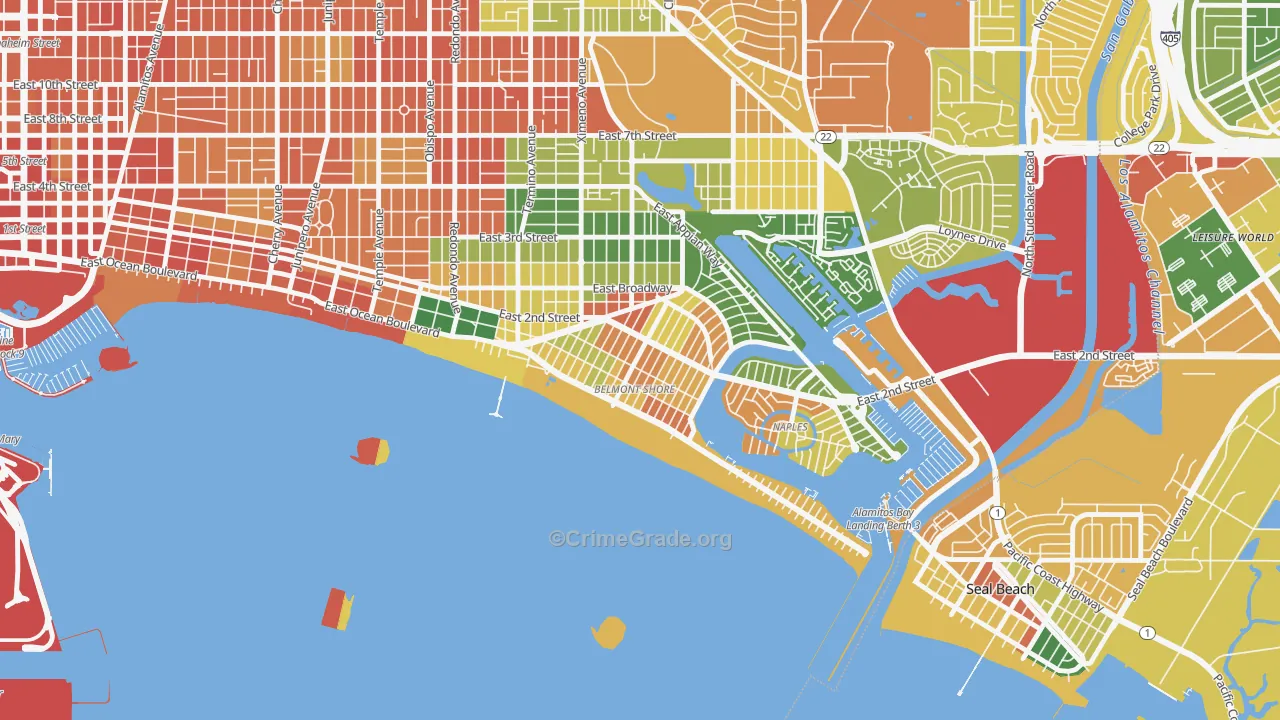 Belmont Shore, Long Beach, CA Map of Assault Rates