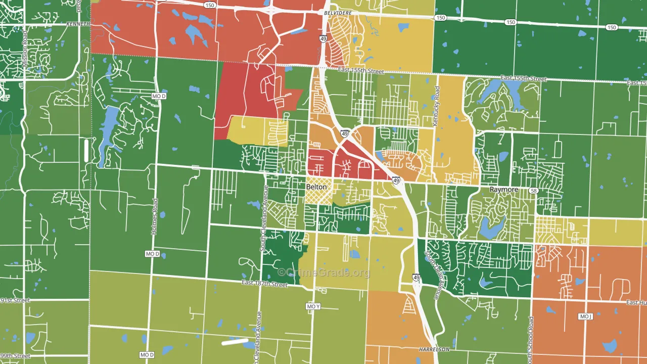 Belton, MO Map of Assault Rates