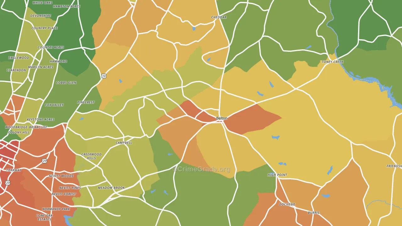 Belton, SC Map of Assault Rates