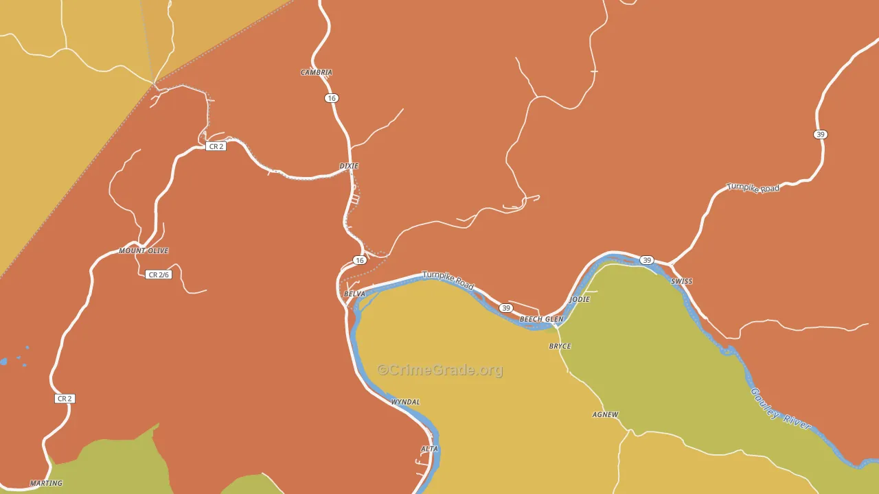 Belva, WV Map of Assault Rates