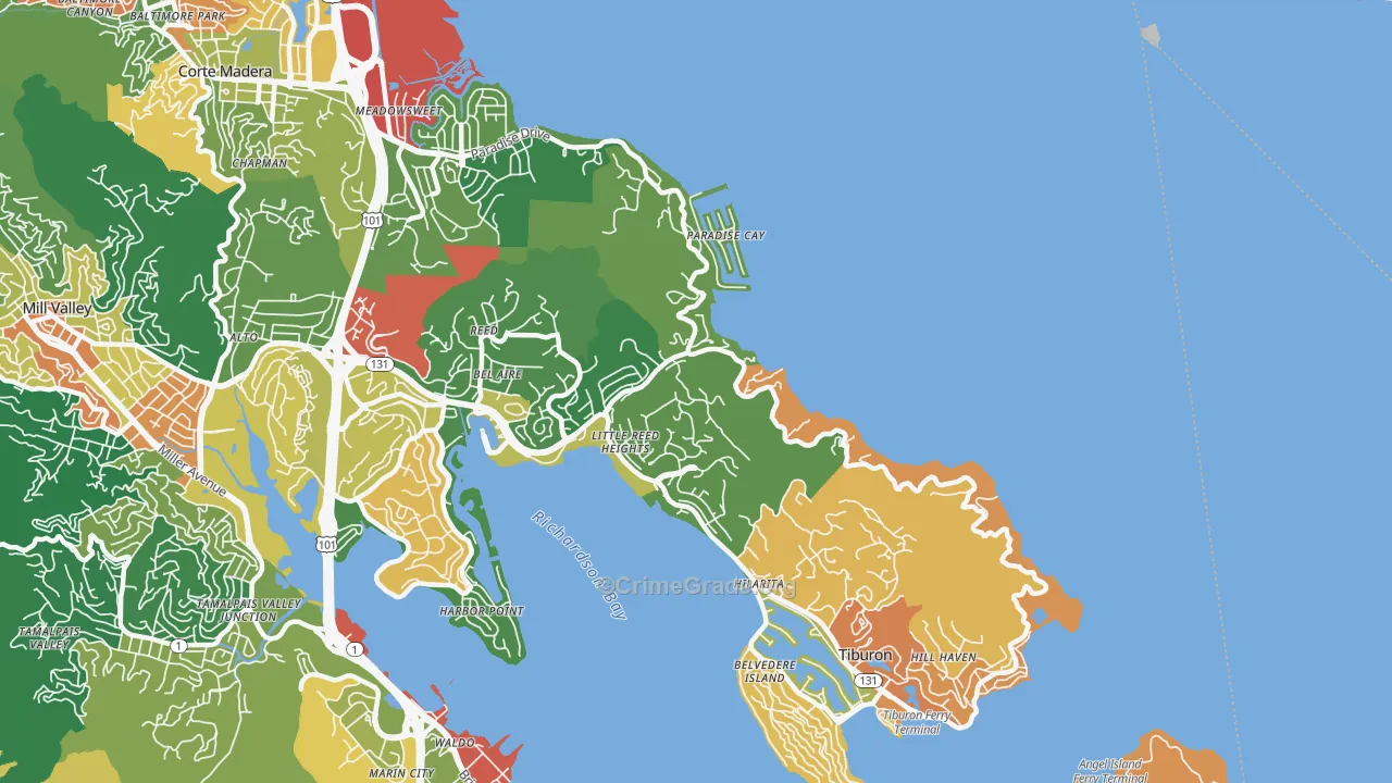 Belvedere-Tiburon, CA Map of Assault Rates