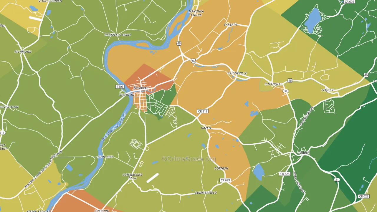 Belvidere, NJ Map of Assault Rates