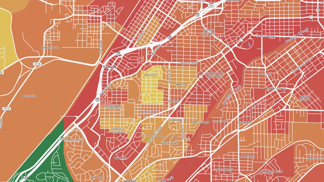 Belview Heights, Birmingham, AL Map of Assault Rates