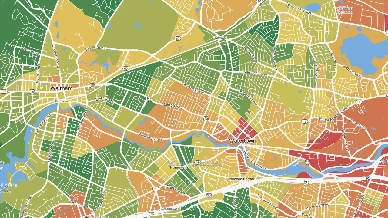 Bemis, Watertown Town, MA Map of Assault Rates