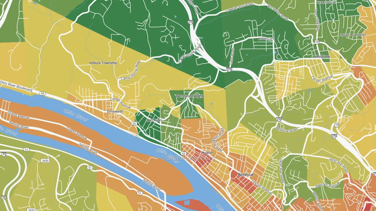 Ben Avon Heights, PA Map of Assault Rates