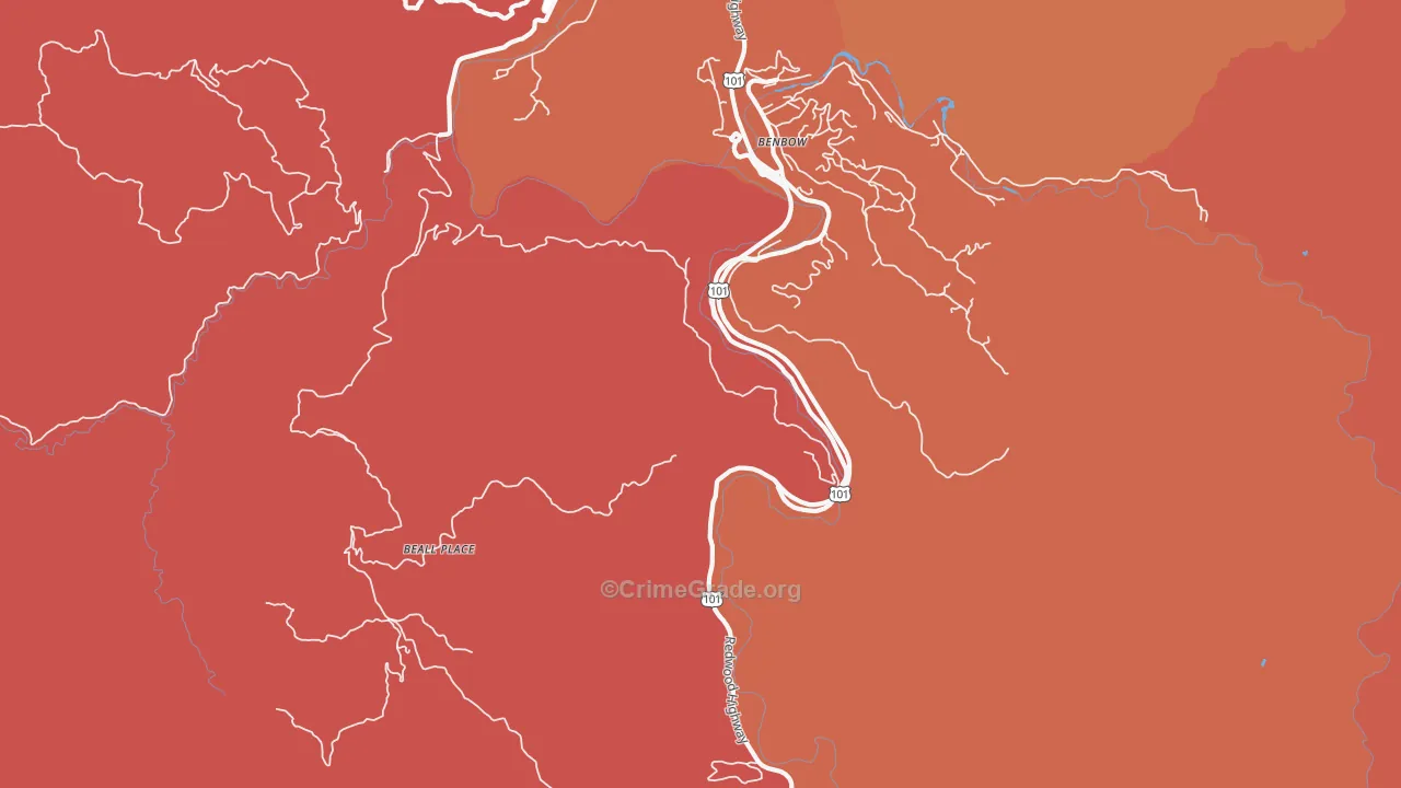 Benbow, CA Map of Assault Rates