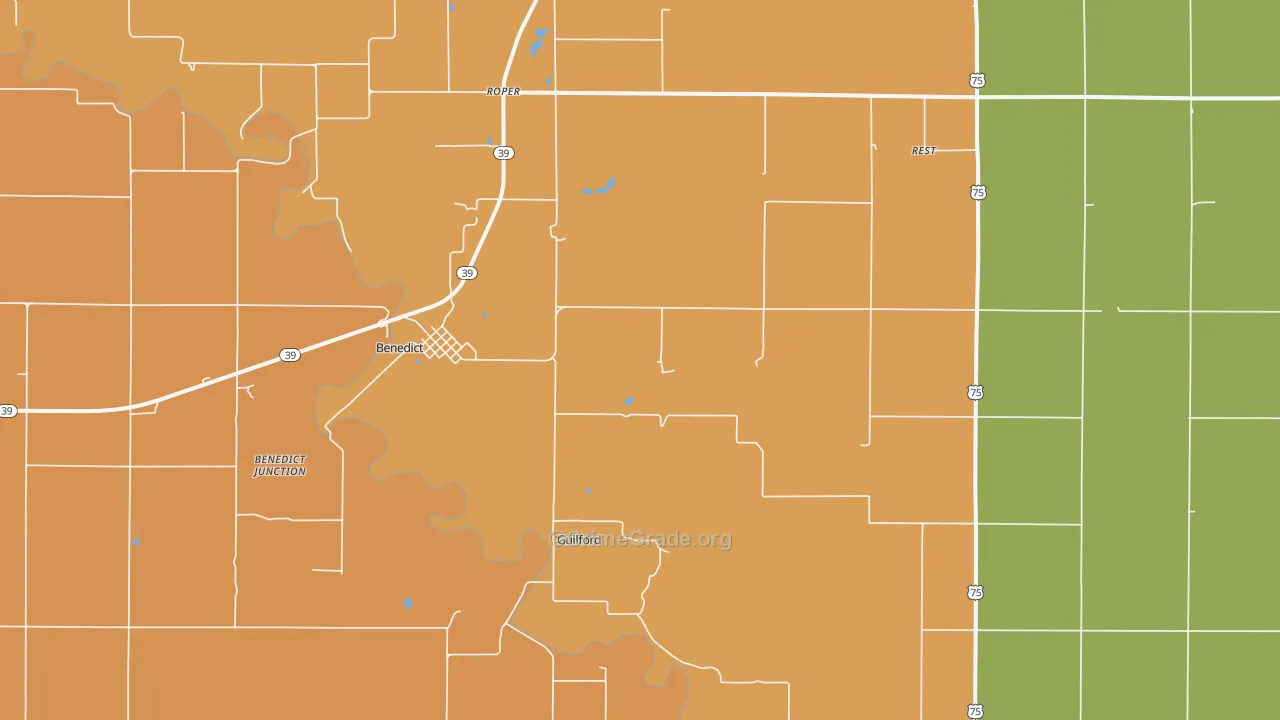 Benedict, KS Map of Assault Rates
