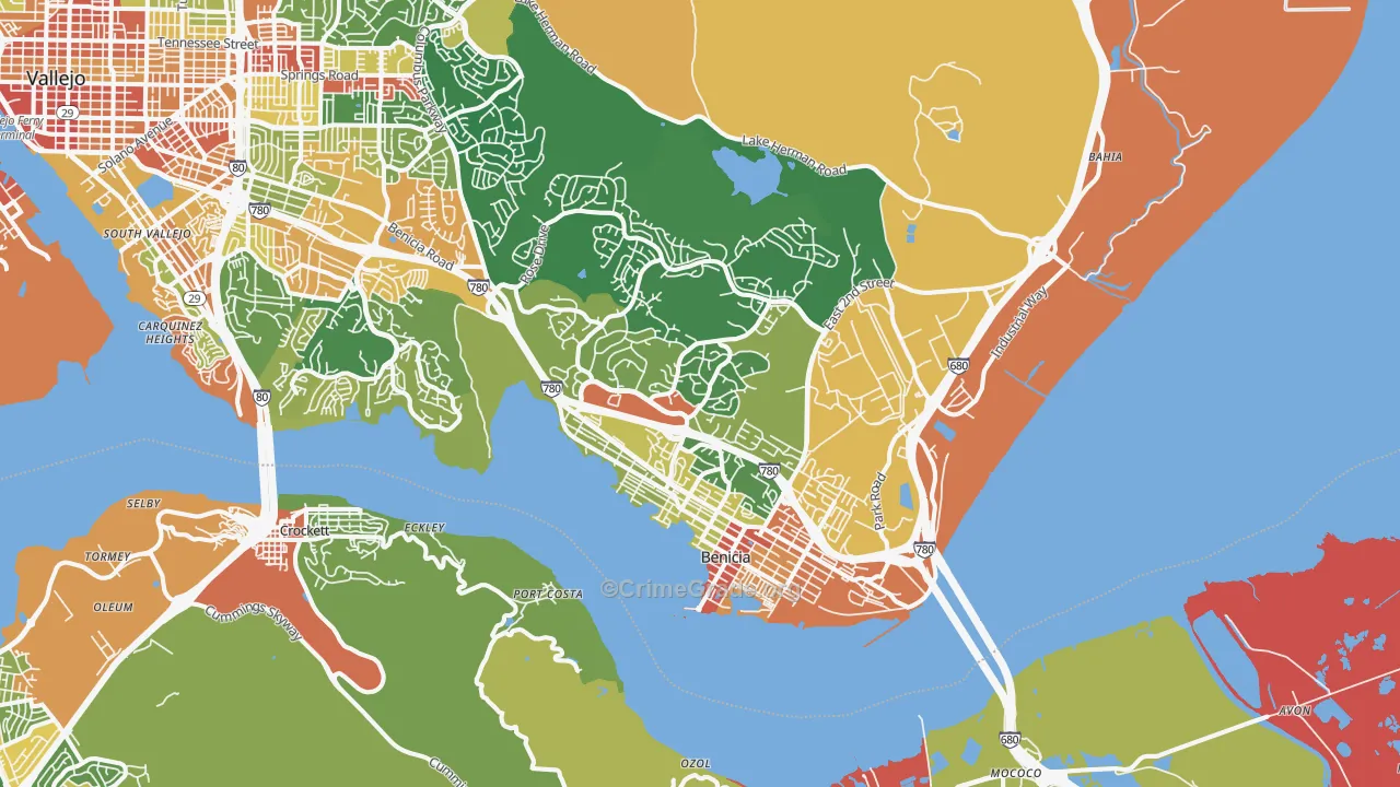 Benicia, CA Map of Assault Rates