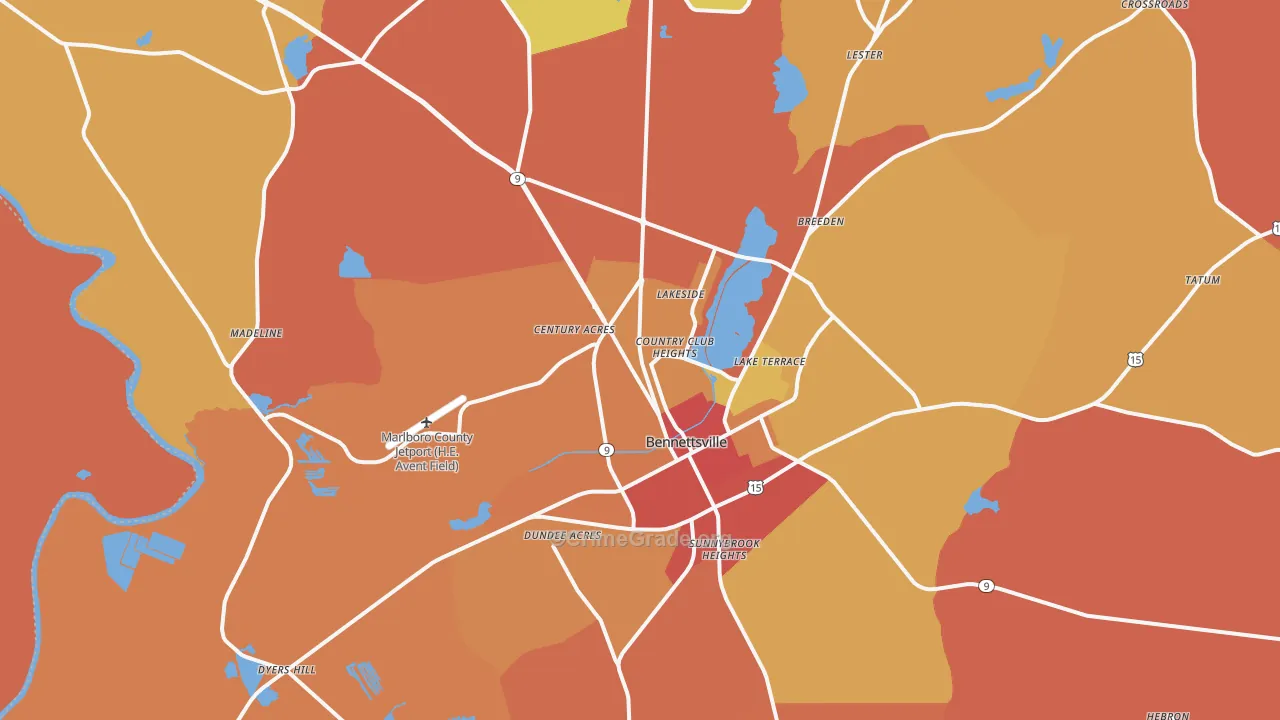 Bennettsville, SC Map of Assault Rates