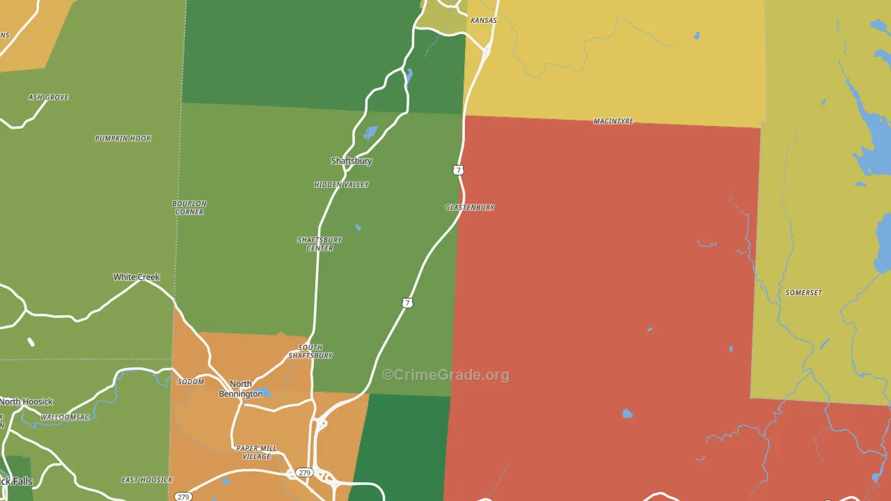 Bennington County, VT Map of Assault Rates