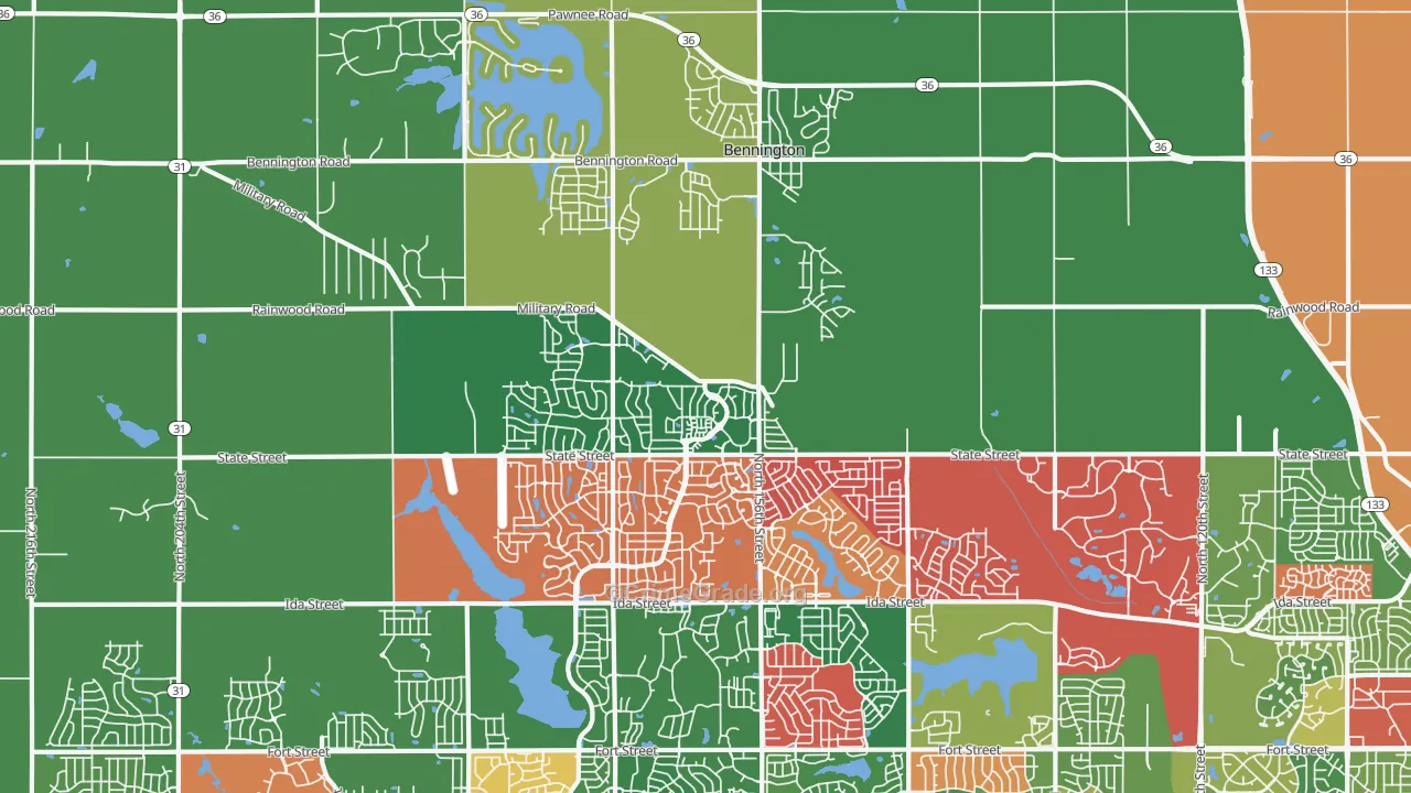 Bennington, NE Map of Assault Rates
