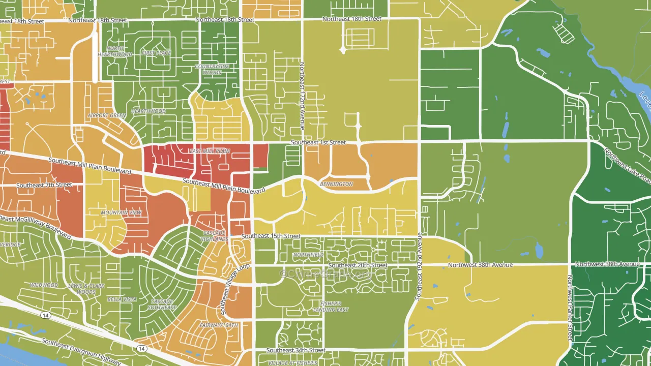 Bennington, Vancouver, WA Map of Assault Rates