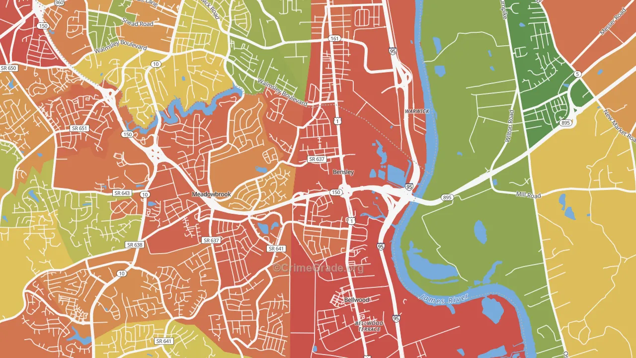 Bensley, VA Map of Assault Rates