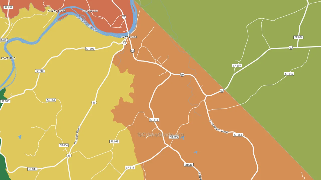 Bent Creek, VA Map of Assault Rates