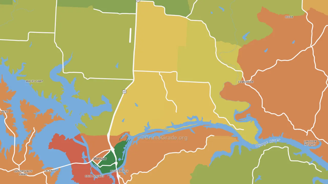 Benton County, MO Map of Assault Rates