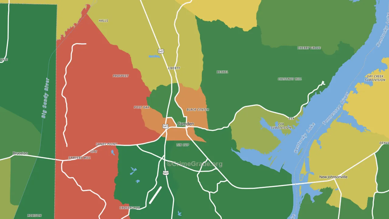 Benton County, TN Map of Assault Rates