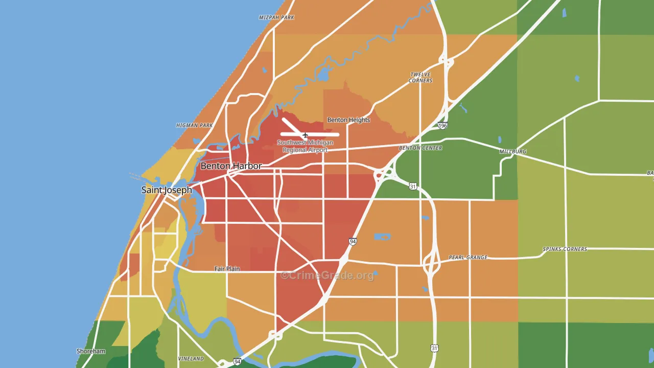 Benton Harbor, MI Map of Assault Rates