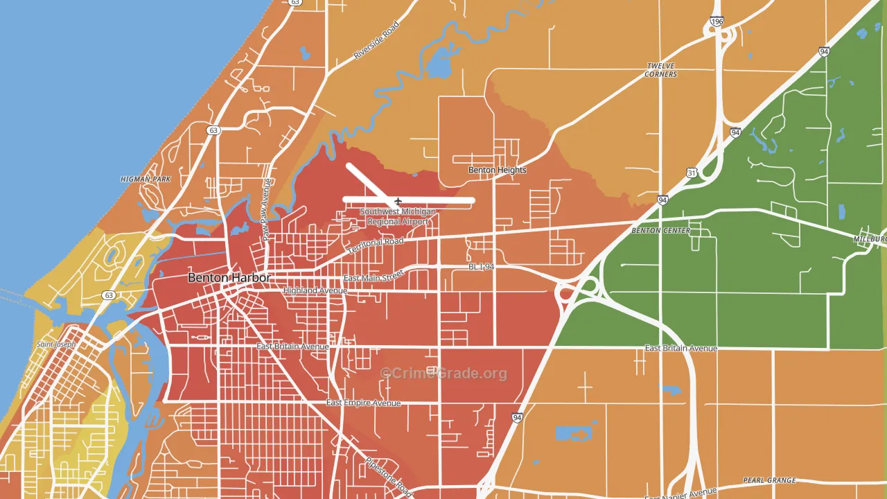 Benton Heights, MI Map of Assault Rates