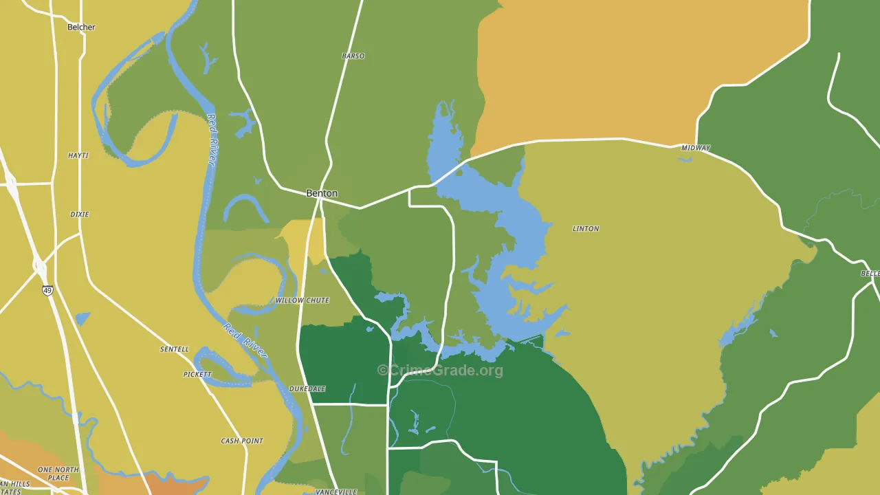 Benton, LA Map of Assault Rates