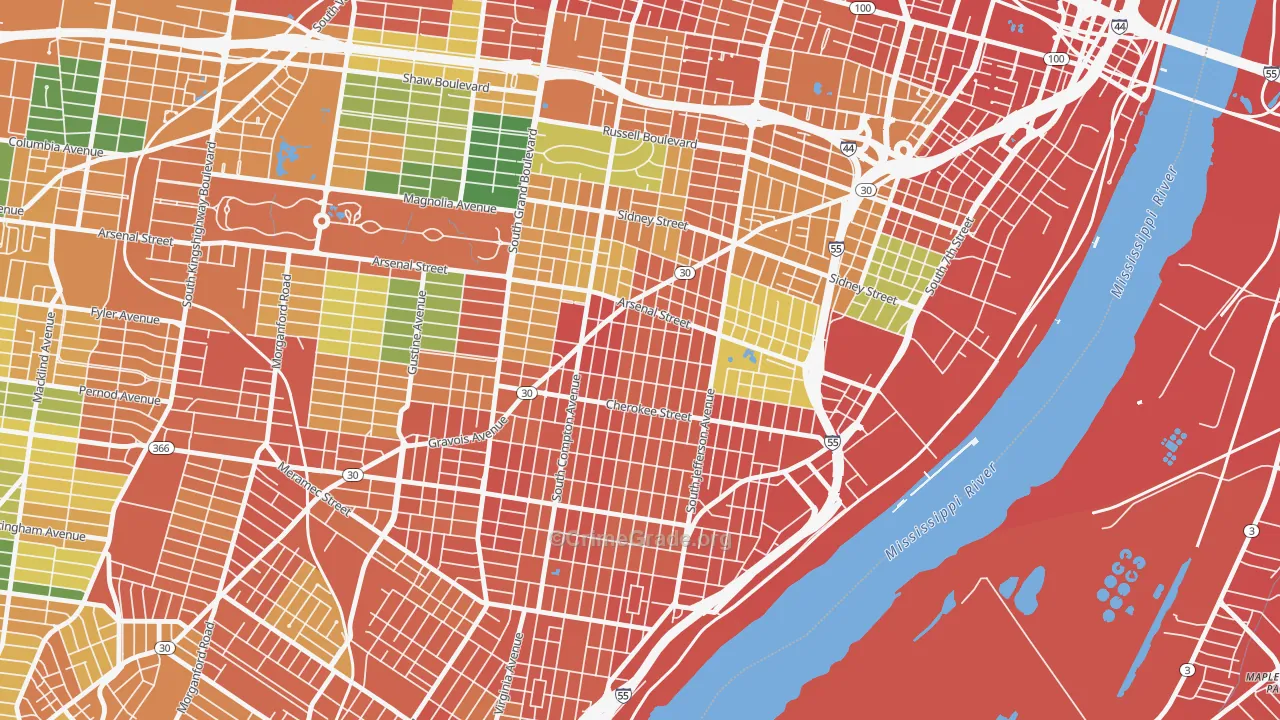 Benton Park West, St. Louis, MO Map of Assault Rates
