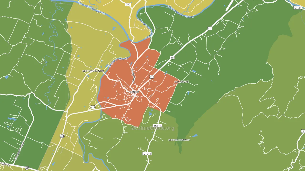 Benton, TN Map of Assault Rates