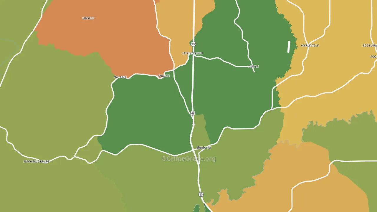 Bentonia, MS Map of Assault Rates