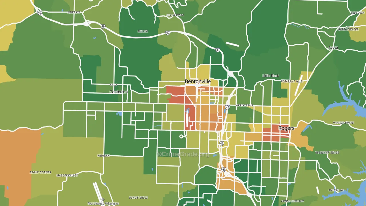 Bentonville, AR Map of Assault Rates