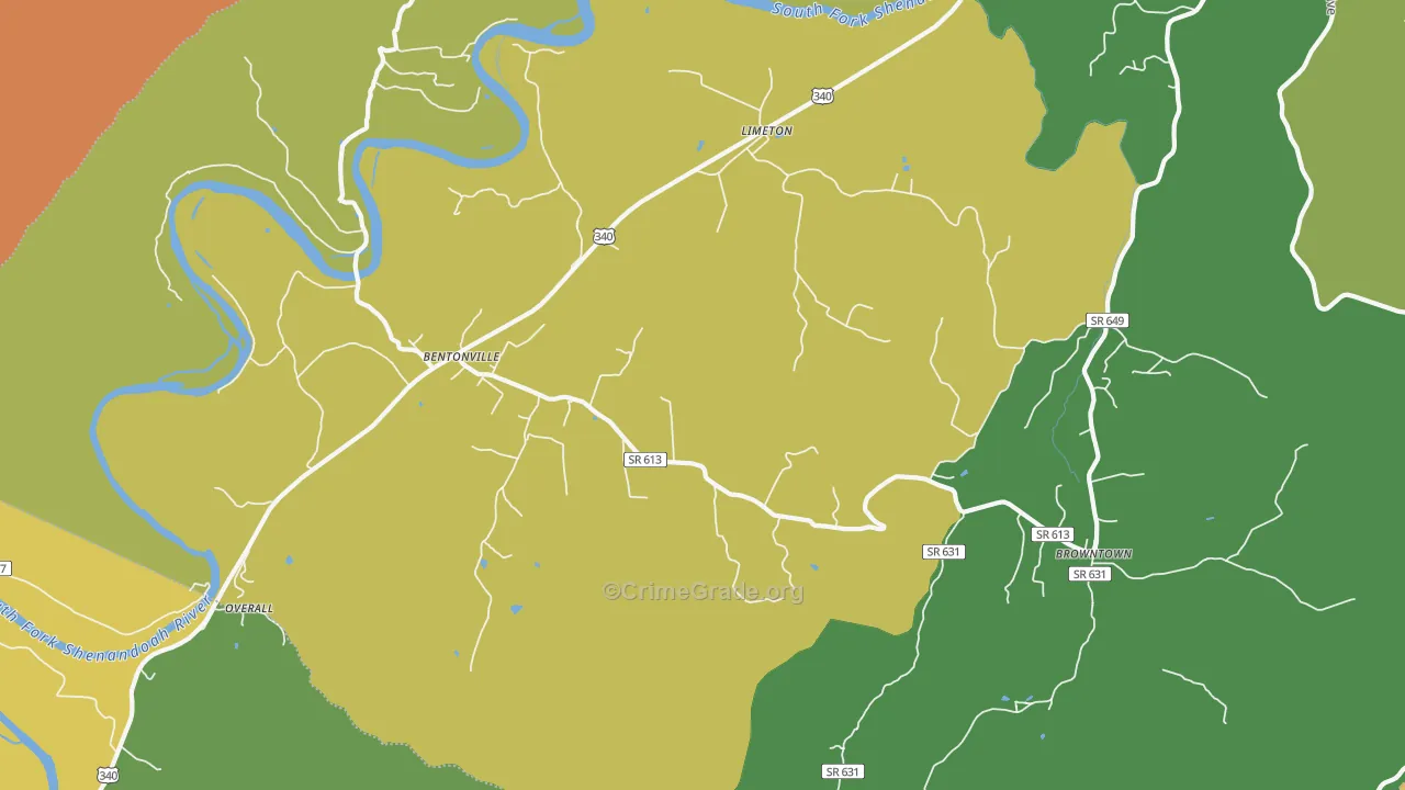 Bentonville, VA Map of Assault Rates