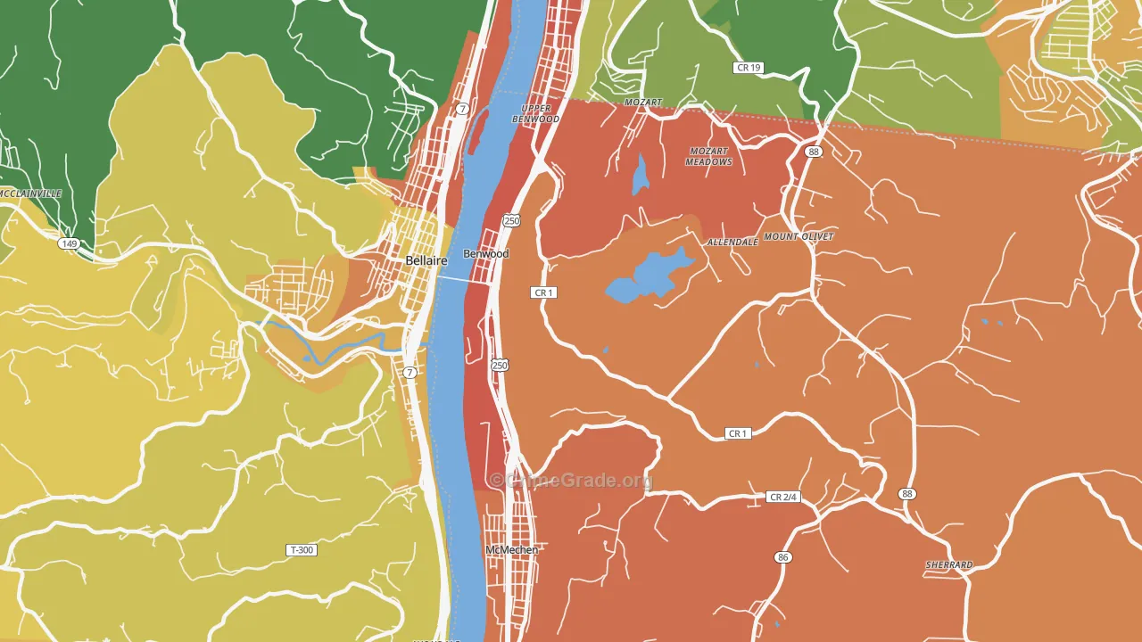 Benwood, WV Map of Assault Rates