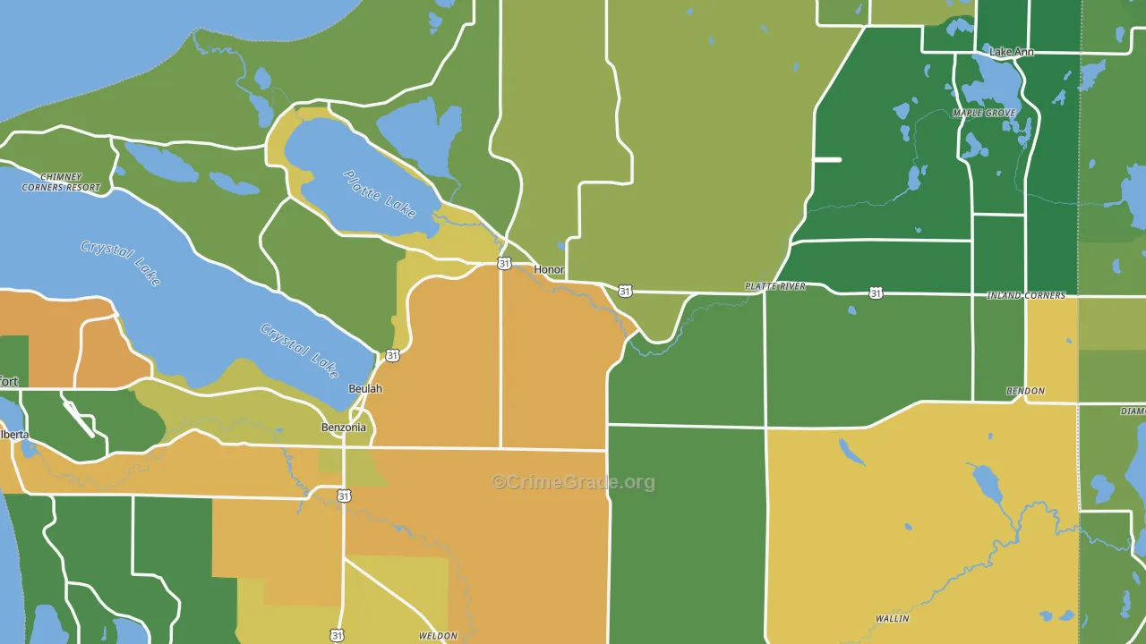 Benzie County, MI Map of Assault Rates